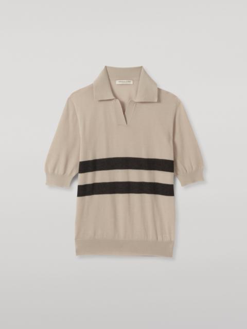 Johnstons of Elgin Coira Cream & Grey Superfine Cashmere Polo Shirt