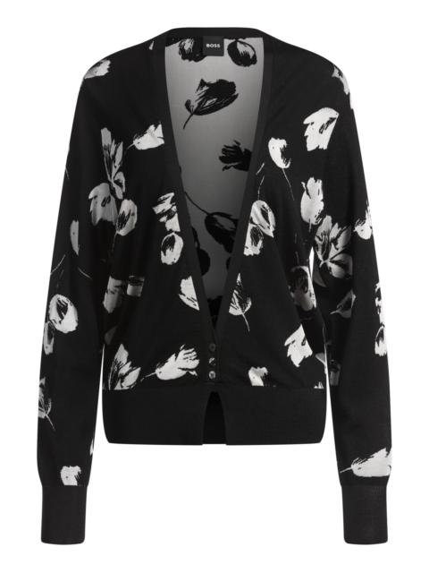 BOSS MERINO WOOL-BLEND CARDIGAN WITH TULIP JACQUARD