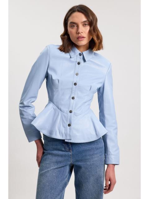 KAREN MILLEN Leather Peplum Buttoned Shirt