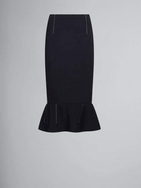 BLACK CADY SHEATH SKIRT WITH FLOUNCE HEM