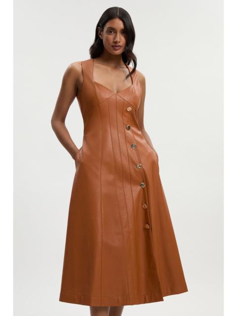 KAREN MILLEN Faux Leather Button Detail Sleeveless Midi Dress