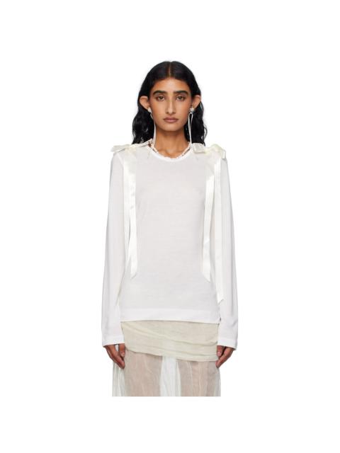 Simone Rocha Off-White Bow Ribbon Tail Long Sleeve T-shirt