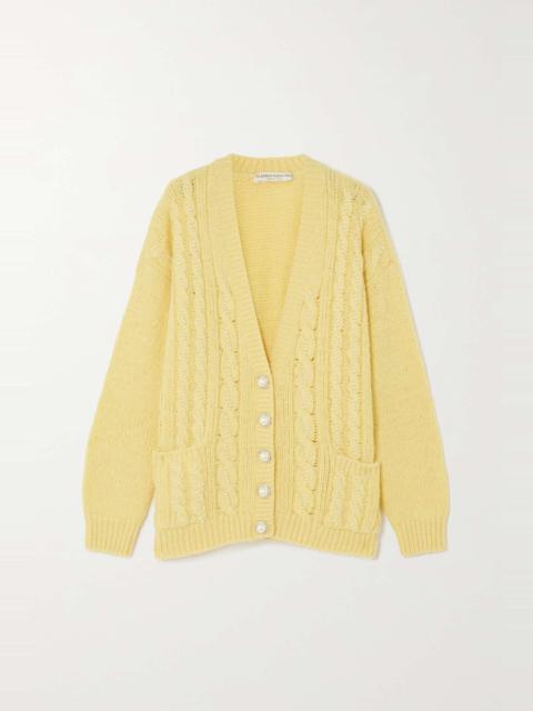 Alessandra Rich Faux pearl-embellished cable-knit alpaca-blend cardigan