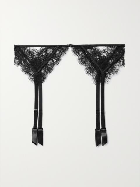 KIKI DE MONTPARNASSE Satin-trimmed Silk-blend Leavers Lace Suspender Belt