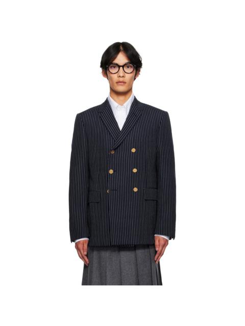 Thom Browne Navy Pinstripe High Twist Wool Sportcoat Blazer