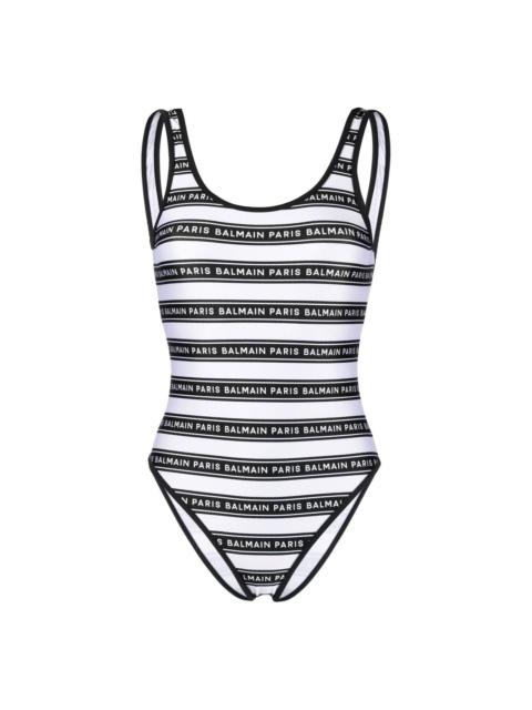 Balmain striped logo-print swimsuit