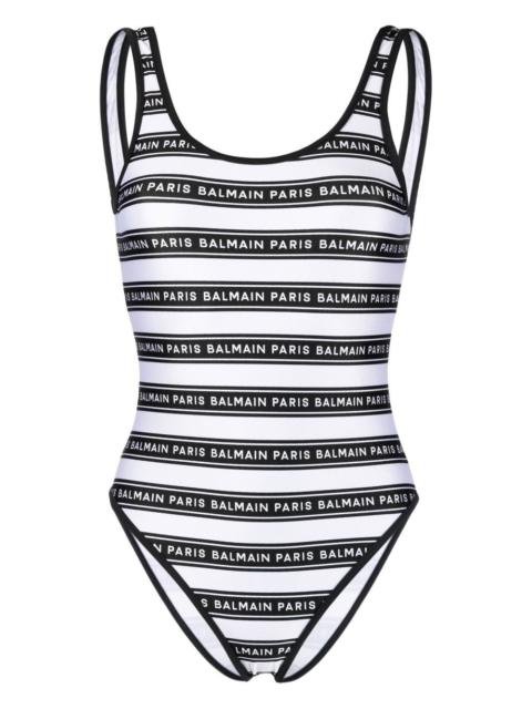 Balmain striped logo-print swimsuit