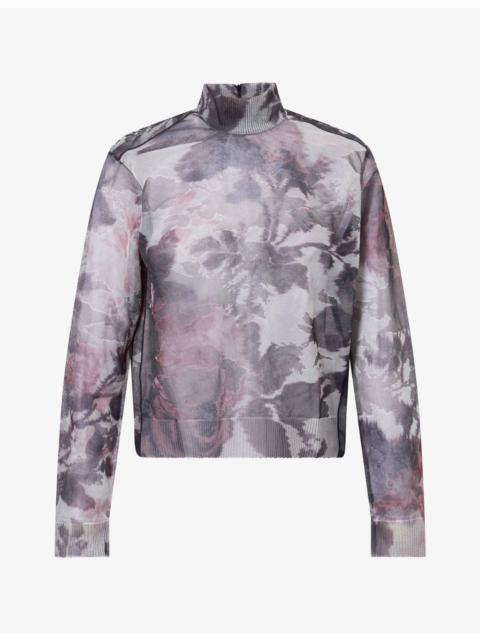 Erdem Printed Turtleneck Sheer Top