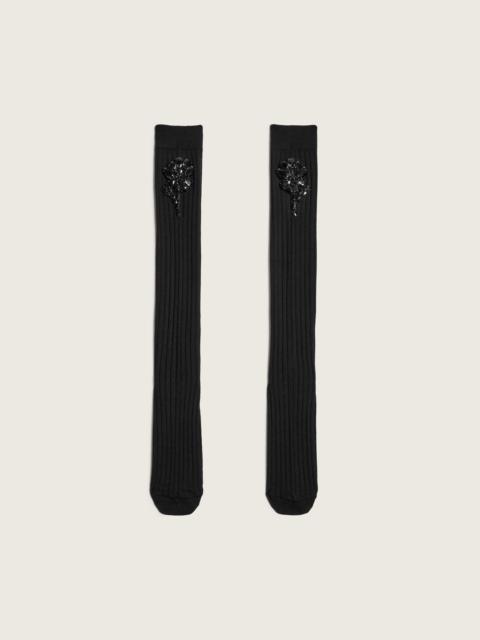 Simone Rocha Poppy Crystal Flower Ribbed Knee Socks