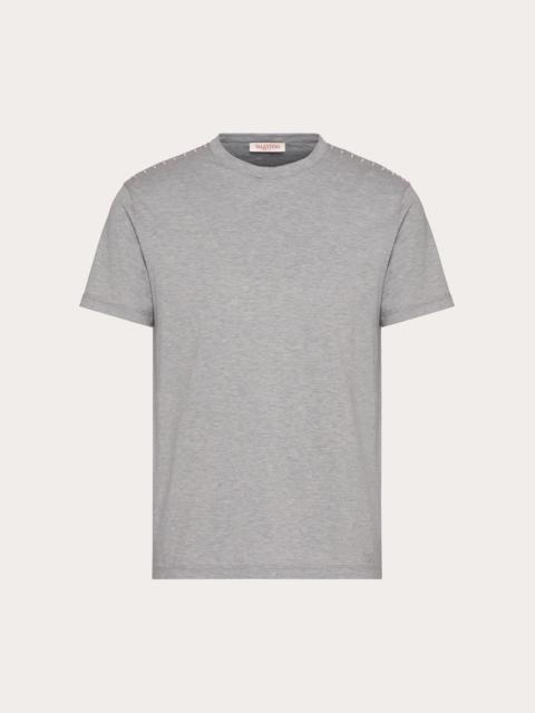 Valentino COTTON CREWNECK T-SHIRT WITH CABOCHONS