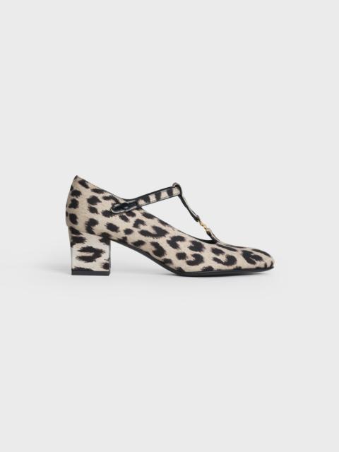 CELINE CELINE BABIES T-BAR PUMP IN LEOPARD PRINTED FABRIC AND KIDSKIN