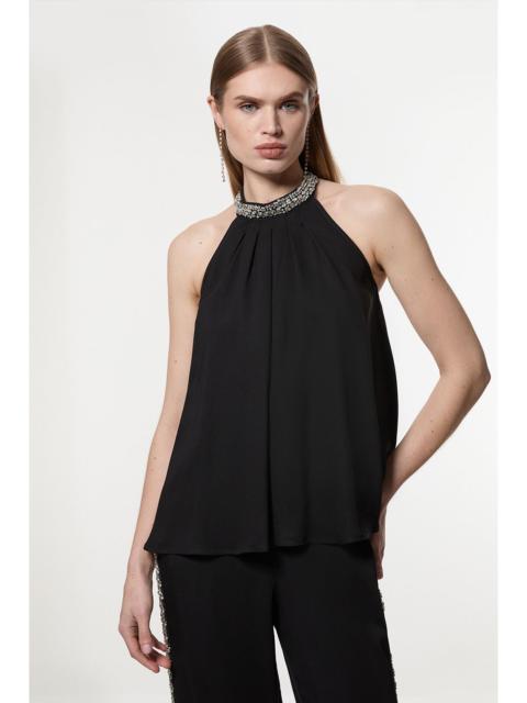 KAREN MILLEN Hand Embellished Cady Halter Neck Blouse