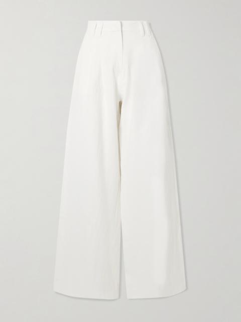 EMPORIO SIRENUSE Annisa Pleated Ramie And Linen-blend Wide-leg Pants