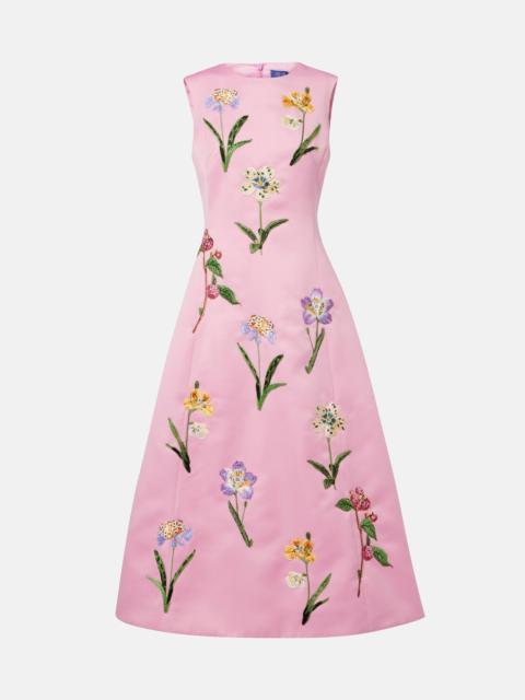 LEO LIN Cleo floral embroidered satin midi dress