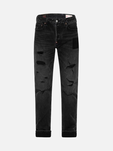 EVISU CAMOUFLAGE BRUSHSTROKE DAICOCK PRINT DISTRESSED CARROT FIT JEANS #2017