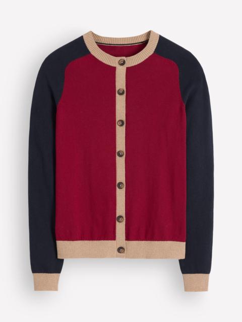 BODEN Meg Raglan Sleeve Cardigan-Red colour block