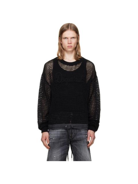 DSQUARED2 Black 'Dsquared2 Signature' Open Work Sweater