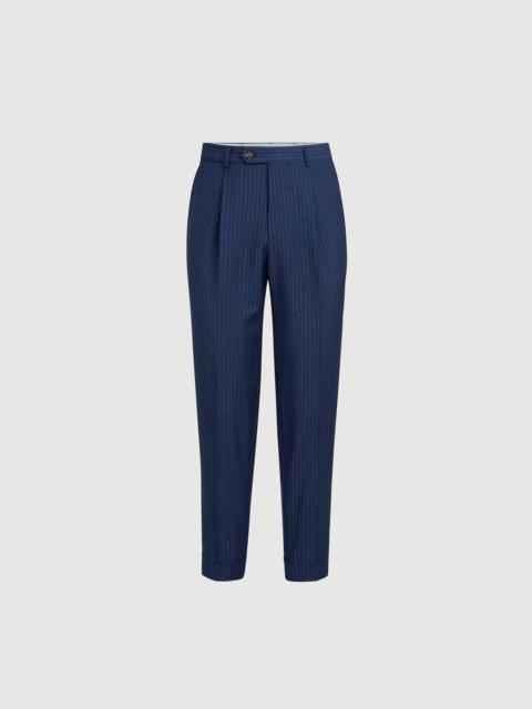 Brunello Cucinelli Wool and mohair pinstripe fresco trousers with pleat