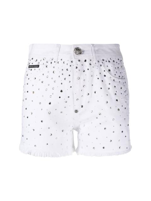 PHILIPP PLEIN logo-patch crystal-embellished shorts