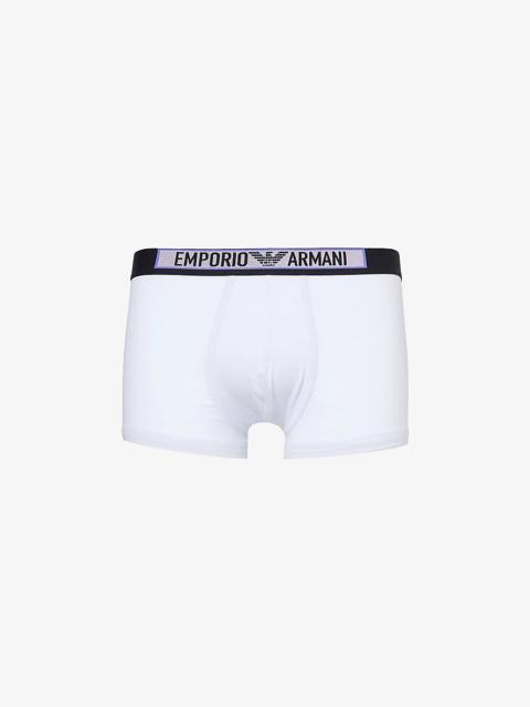 Branded-waistband stretch organic-cotton trunks