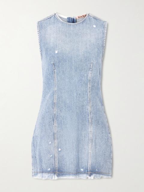 Acne Studios Denka Distressed Crystal-embellished Denim Mini Dress