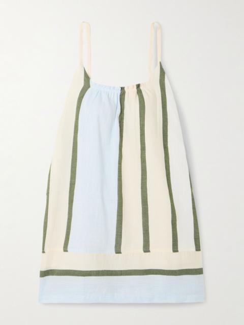 lemlem Zina striped cotton-blend mini dress Sage green