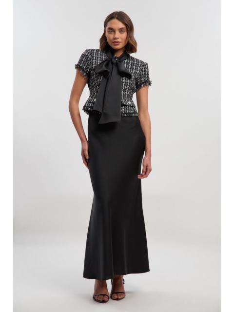 KAREN MILLEN Boucle Tailored Tie Neck Satin Mix Midi Dress