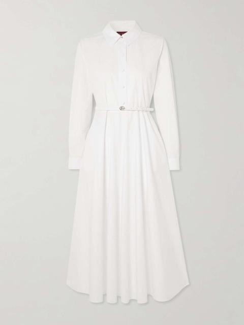 Belted embossed cotton-poplin maxi dress White