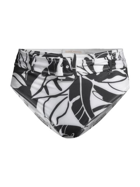 RAMY BROOK Women's Charley Palm Belted Bikini Bottom - Black White