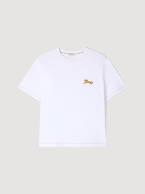 Sandro HORSE EMBROIDERY COTTON T-SHIRT