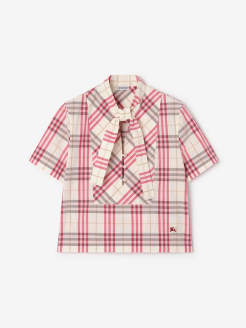 Burberry Cropped Check Cotton Scarf Blouse
