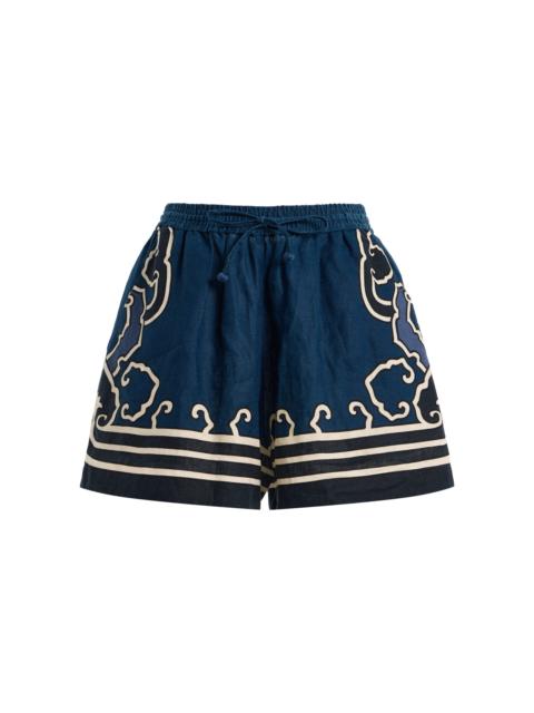 Sea Blaise Print Linen Shorts navy