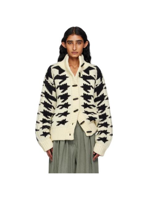 OPEN YY Off-White & Black Hound's Tooth Star Cowichan Cardigan