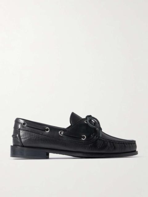 Aeyde Harris leather boat shoes Black