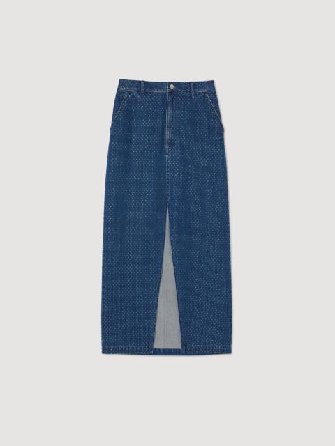 Sandro RHINESTONE DENIM MAXI SKIRT