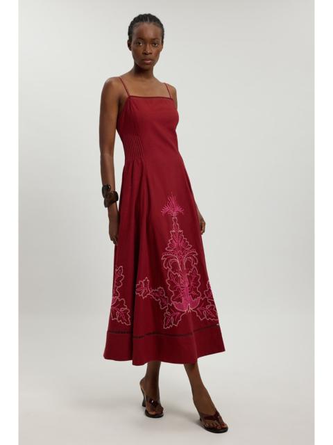 KAREN MILLEN Linen Blend Beaded Cutwork Strappy Midi Dress
