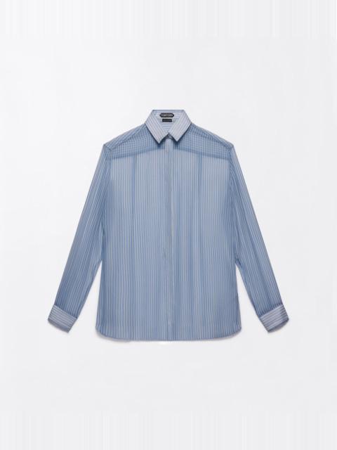TOM FORD STRIPED SILK CHIFFON BOYFRIEND SHIRT WITH PLISSÉ CUFF