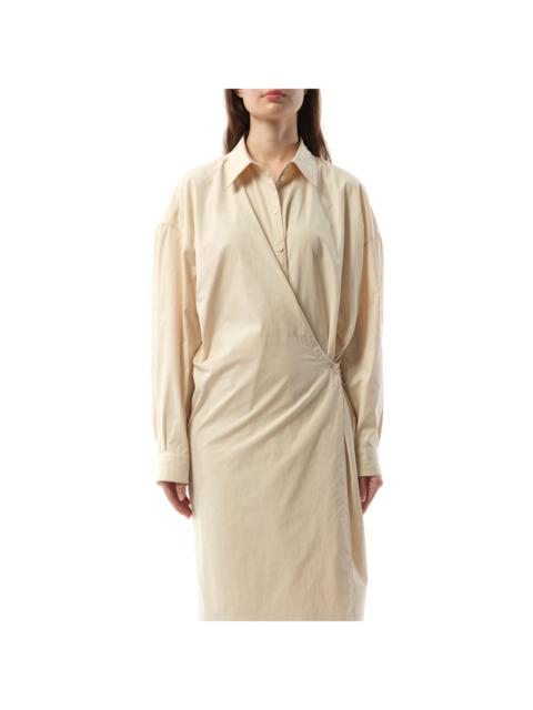 Straight Collar Twisted Dress in Light Cream