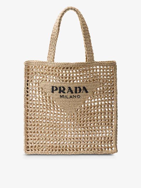Logo-embroidered crochet tote bag