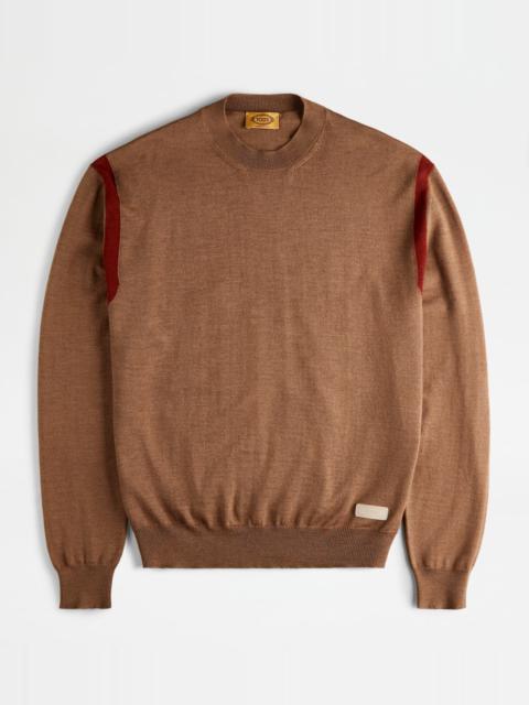 Tod's ROUND NECK JUMPER IN WOOL - BROWN, RED