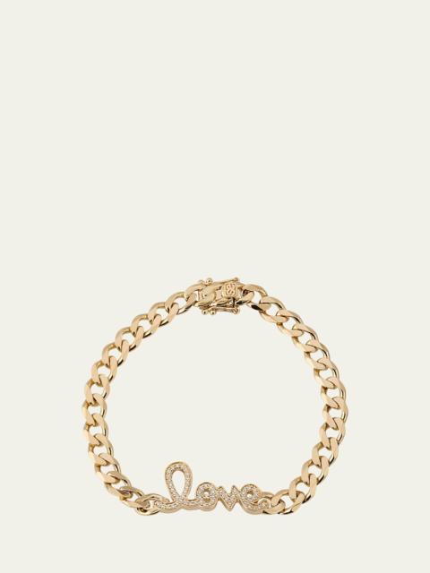 SYDNEY EVAN 14K Yellow Gold and Diamond Love Script Curb Link Chain Bracelet