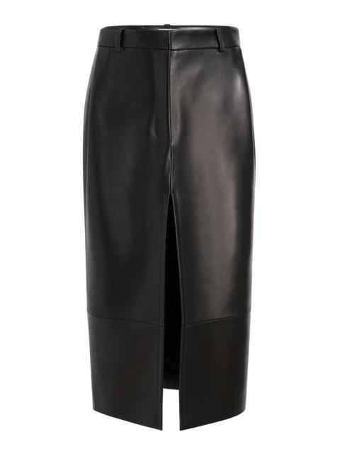 KHAITE Anden Belted Plonge Leather Midi Skirt black