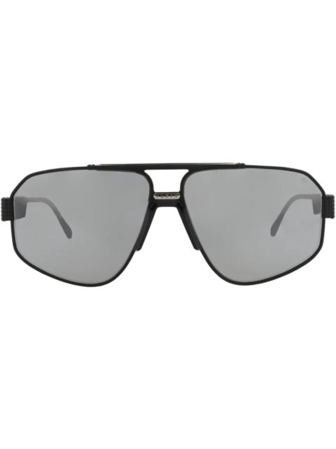 PHILIPP PLEIN Philipp Plein Aviator-Frame Titanium Sunglasses Black Black Silver (SPP106M-63-541X)