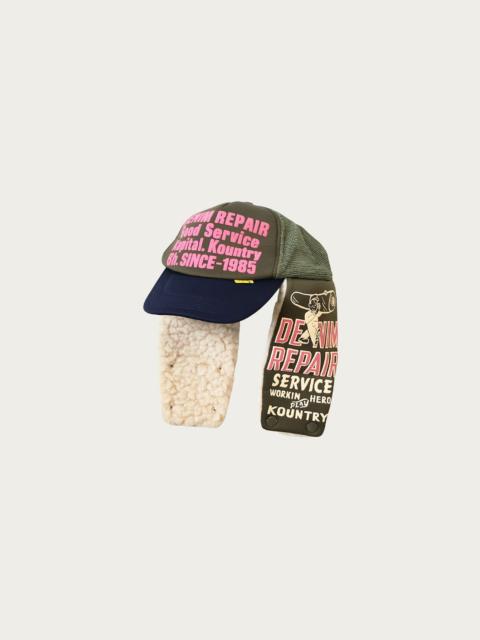 Kapital DENIM REPAIR SERVICE LUMBER Trucker Cap - Khaki/Navy