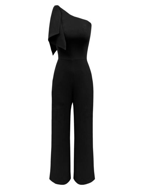 Dress The Population Women's Tiffany Asymmetric Stretch Crepe Wide-Leg Jumpsuit - Black
