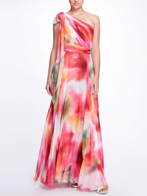 Marchesa ONE SHOULDER PLEATED GOWN