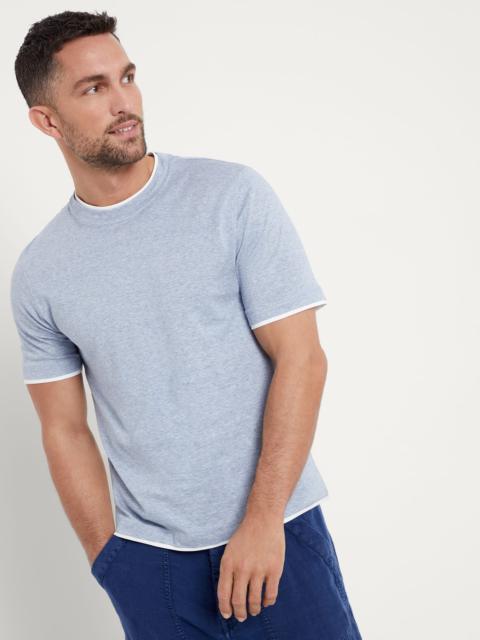 Linen and cotton jersey crew neck T-shirt with faux-layering