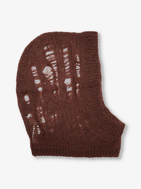 Distressed-knit ribbed-trim wool-blend hood