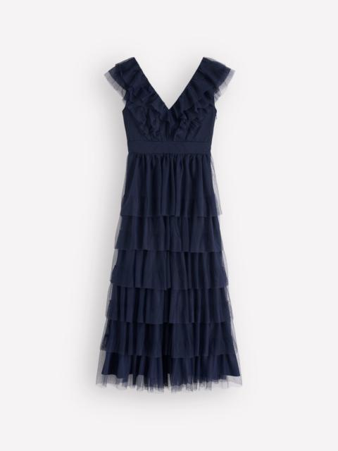 BODEN Ruffle Tulle Tiered Dress-Navy