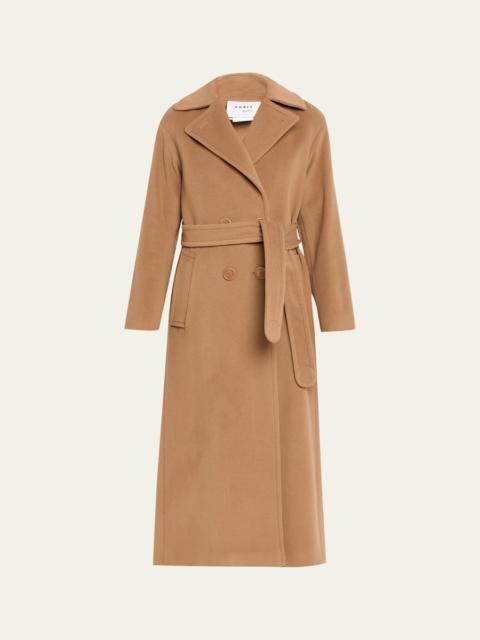 AKRIS Long Double-Breast Belted Wool-Cashmere Coat